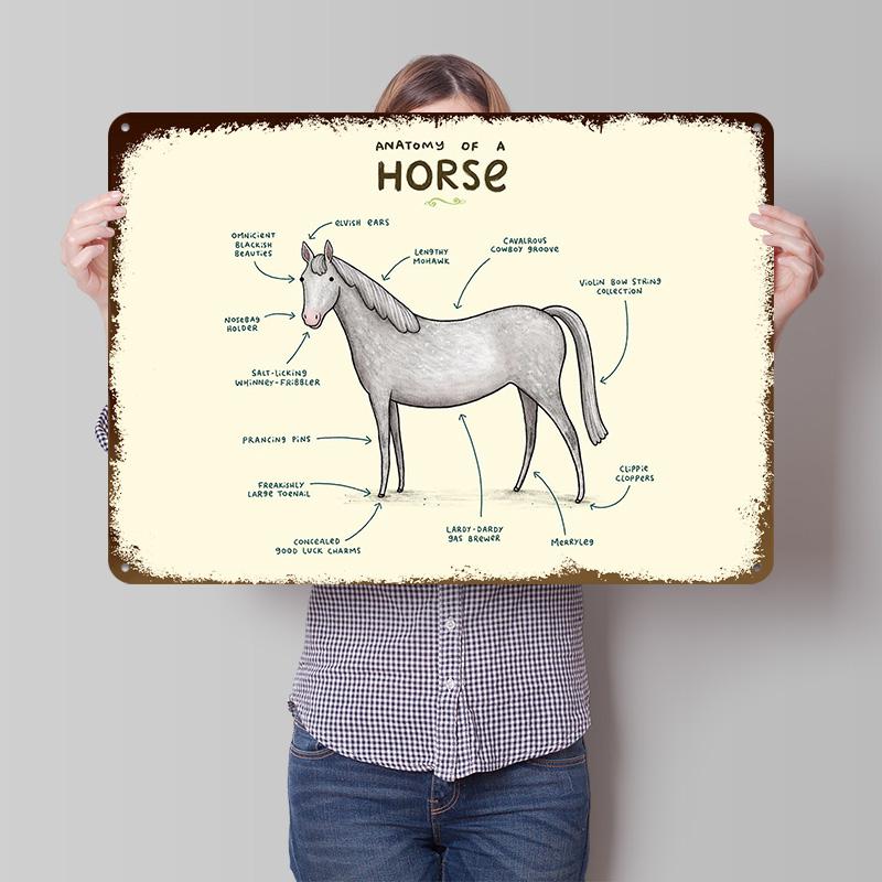 Anatomy of a Horse Printed Poster Customized Wall Art Retro Vintage Metal Tin Signs for Living Room Decorations Desk Decor House
