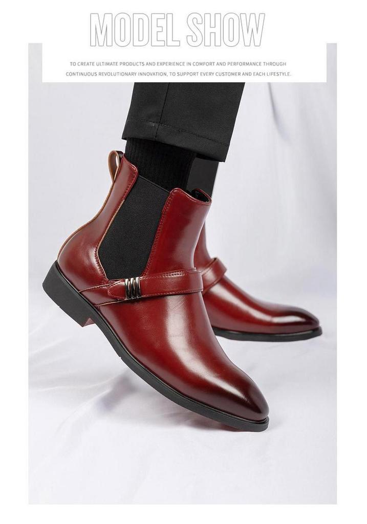 Men's British Style Plus Size Chelsea Boots - High-Top, Slip-On, Pointed Toe, Fashion Leather Motorcycle Martin Boots