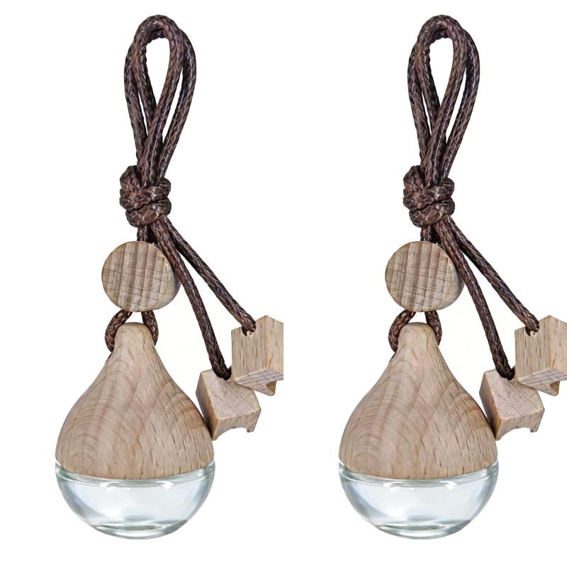 1/2/4Pcs Refillable Car Essential Oil Diffuser Bottle 6Ml Empty Car Air Freshener Pendant Perfume Glass Bottle With Wooden Caps