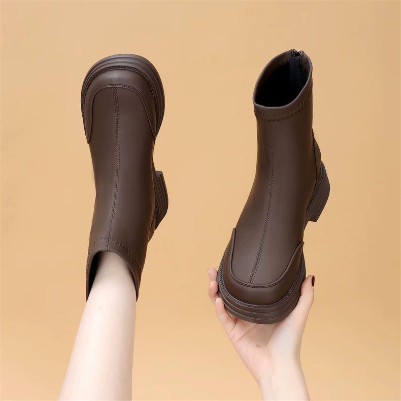 Women's Genuine Leather Chelsea Ankle Boots - New 2025 British Style, Winter Velvet Lining, Thick Sole, Slimming Design, Available in Plus Size 41