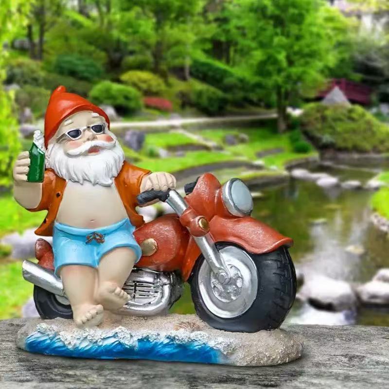 American-style Motorcycle Dwarf Summer Decorative Courtyard Home Resin Handicrafts, Cute Living Room Ornaments