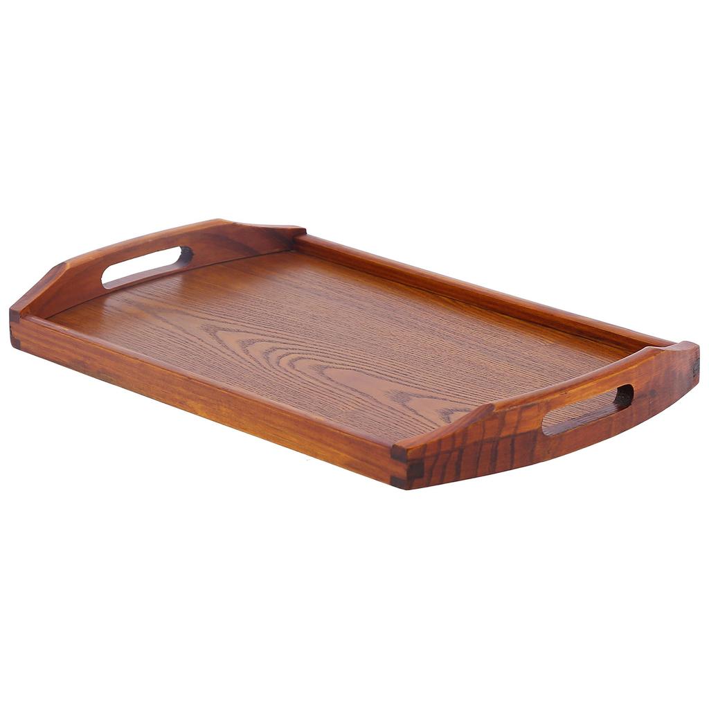 45x27x4.5cm Rektangulært Trebrett Bærbart Te Dessert Fruktbrett med Håndtak for Hjem Hotell