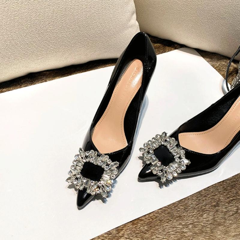New Elegant Women High Heel Shoes Luxury Rhinestone Woman Causal Pointed-toe Uniform Shoes Ladies Fashion Bride's Wedding Shoes