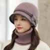 Autumn Winter Women's Rabbit Fur Hats Neck Scarf Sets Solid Color Basin Hat Knitted Woolen Caps Warm Casual Fisherman Hats with Scarf Trendy