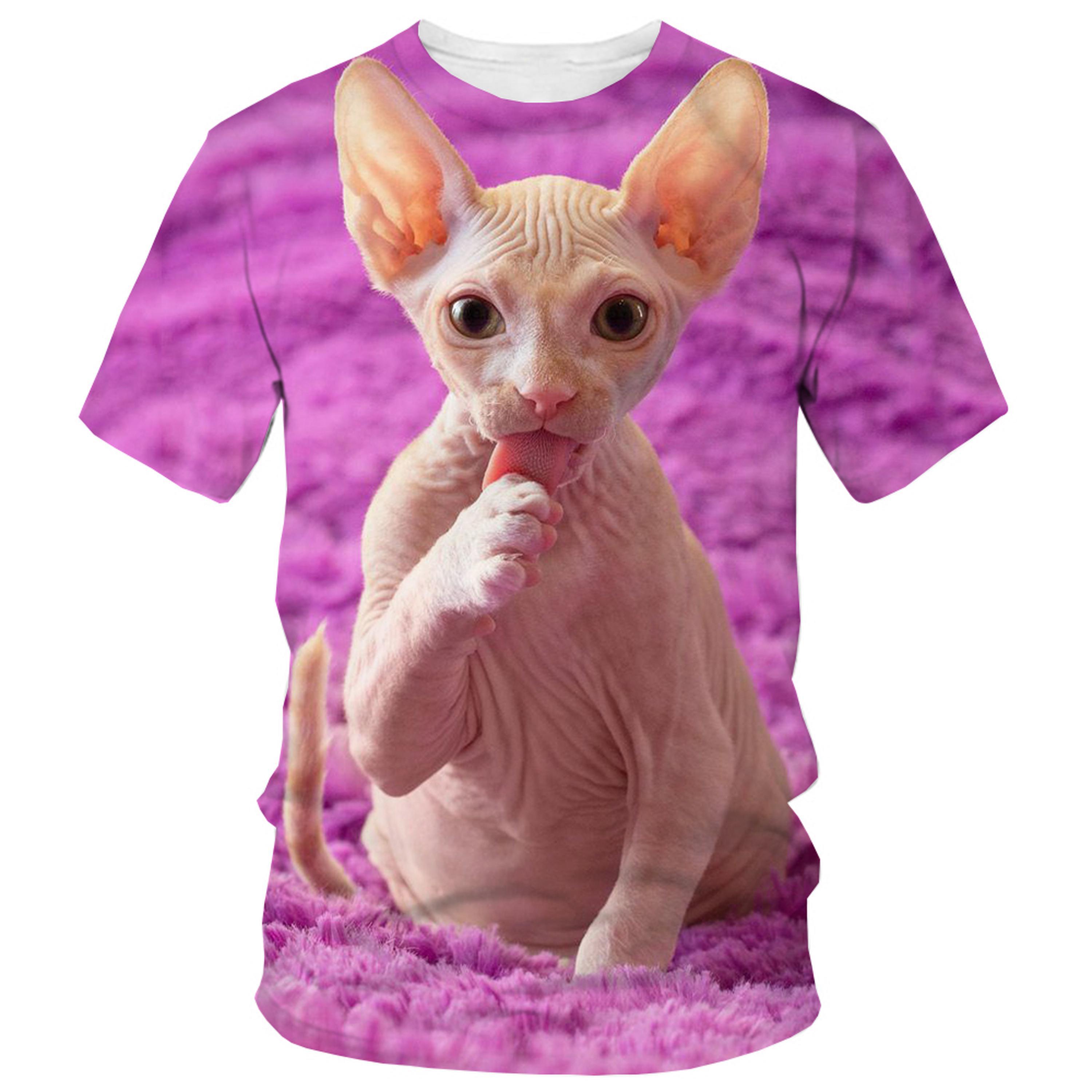 

Летние милые футболки с изображением кошек-сфинксов, животные, 3D-принт, мужские и женские футболки с круглым вырезом и коротким рукавом, футболки Harajuku Y2k, детские топы, одежда XL