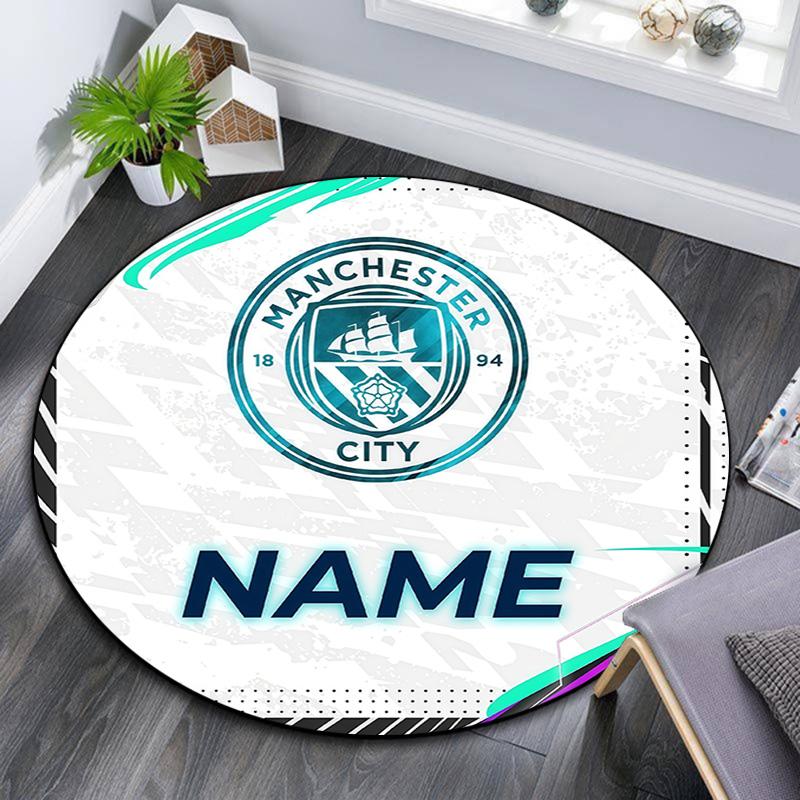 Custom Name MCFC Round Area Rug,Carpet Rug for Living Room Bedroom Sofa Playroom Decor,Non-slip Floor Mat