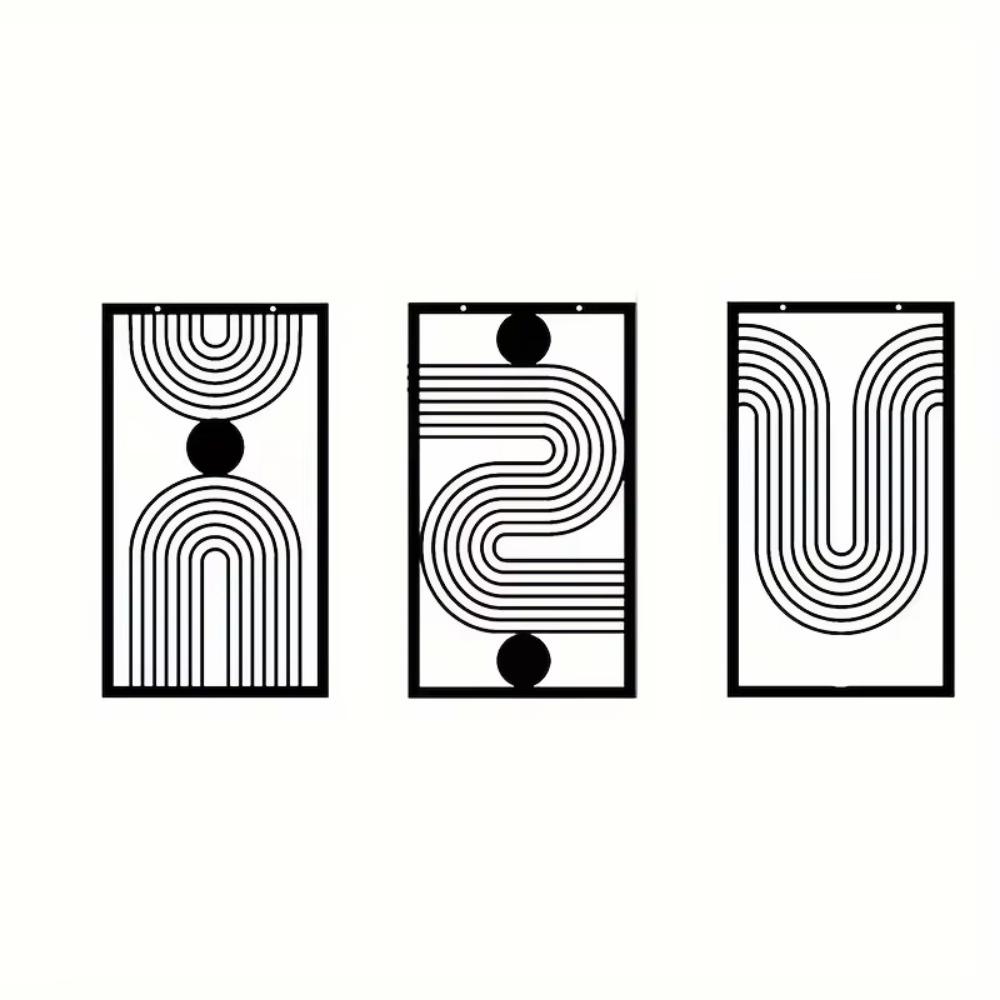 3pcs Abstract Geometric Gallery Hanging Painting - Bohemian Line Wall Decoration, Stunning Geometric Artwork for Modern Wall