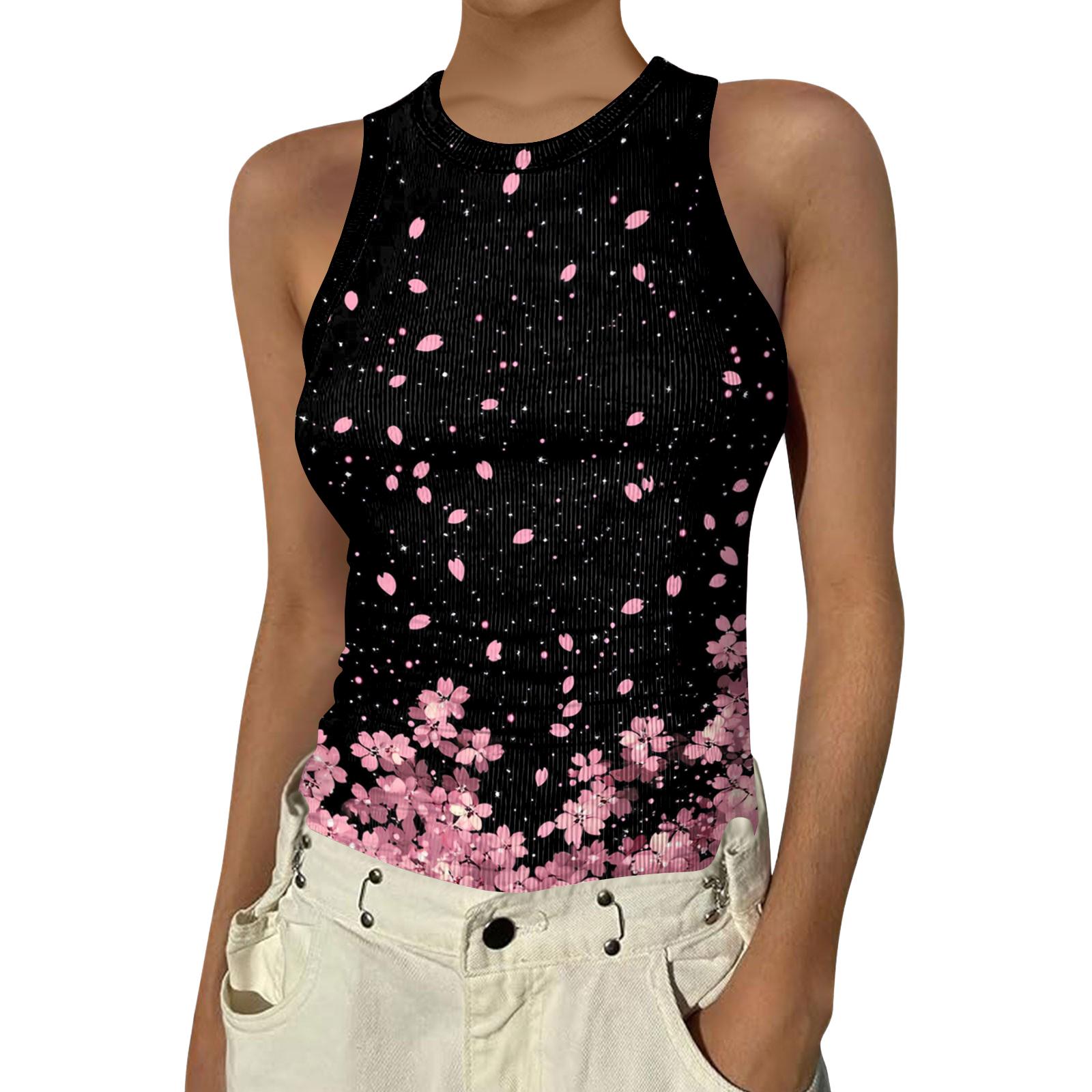 

Женский модный жилет-топ без рукавов с круглым вырезом и цветочным принтом L чёрный