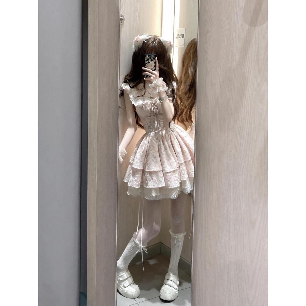 French sweet floral small flying sleeve dress summer new waist thin thousand gold wind splicing tutu skirt short skirt