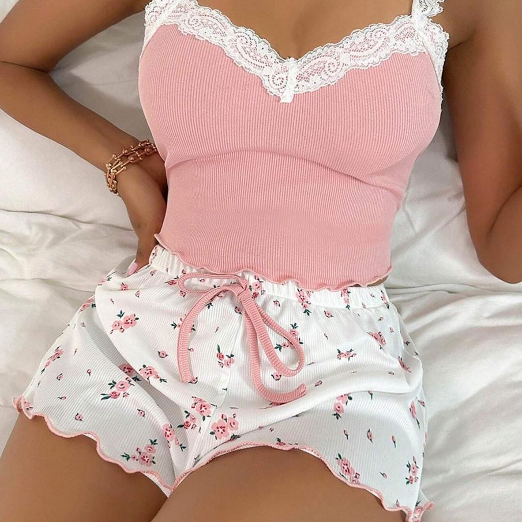 Women's Lace Lace Camisole Vest Pajama Set for Home Wear