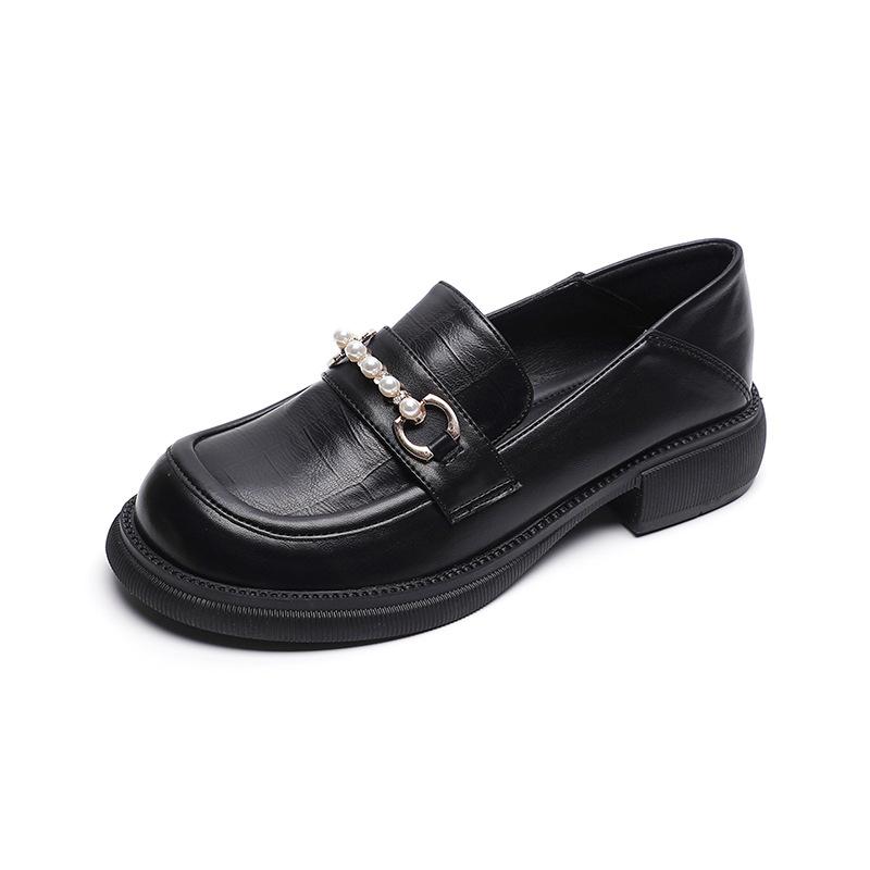 Weiwei Girl 800-1 Academy Style Small Leather Shoes Women's Pearl Retro Platform Loafers Women's British Style One Pedal