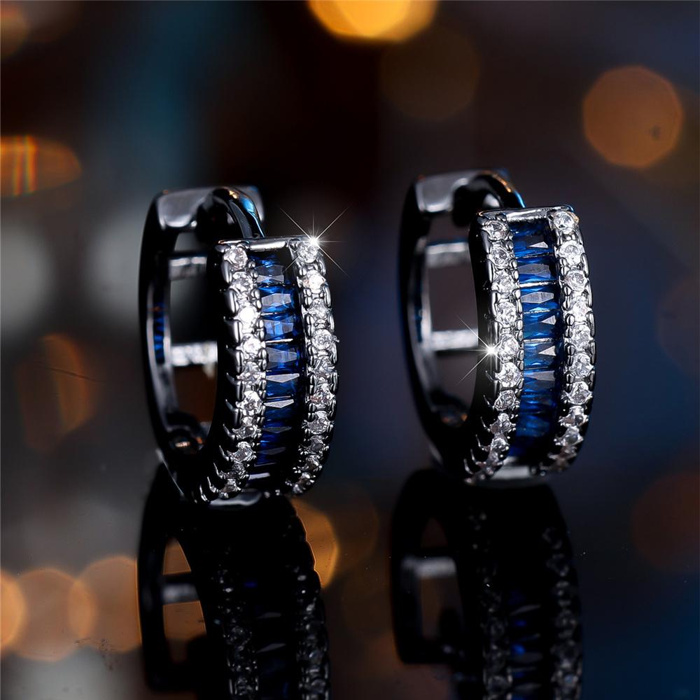 Cute Female White Blue Zircon Stone Round Hoop Earrings  Female Gold Color Wedding Jewelry For Women