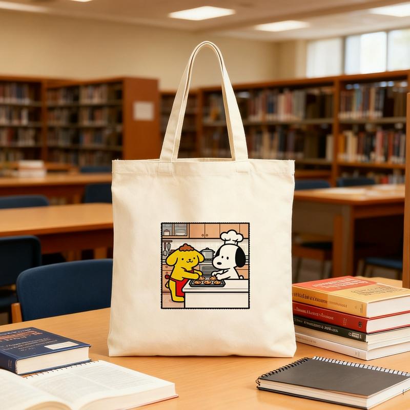

Hello Kitty Large Capacity Canvas Shopping Bags Cartoon Eco-Friendly Cotton Tote Bags Reusable DIY Shoulder Bag Handbag Beige