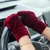 Women's Gold Velvet Etiquette Gloves - Knitted Warm Five-Finger Design for Autumn and Winter