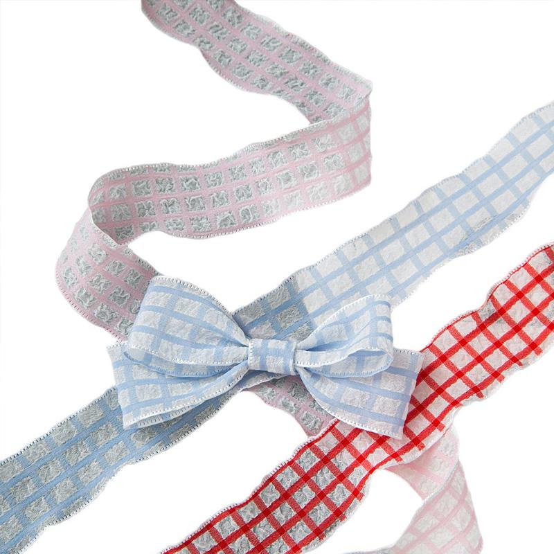 10yards Polyester For Dress Skirts Pleated Ribbon 2.5cm Gift Bow DIY Puff Wave Edge Colorful Cake Box Ribbon Plaid Satin Ribbons
