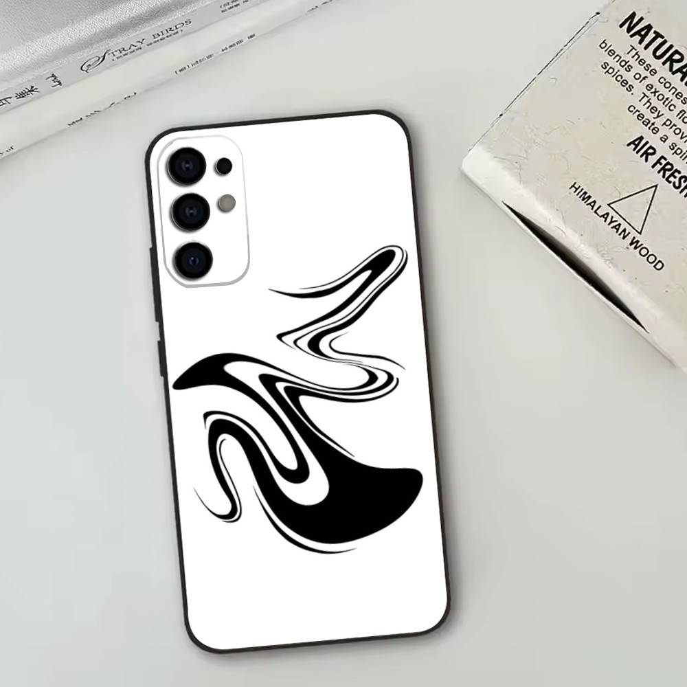 Abstract Wavy Line Art Design Phone Case Black Silicone Soft For Samsung S25,S24,S21,S22,S23,S30,Ultra,S20,Plus,Fe,Lite