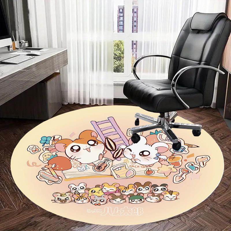 1pc Cute Hamster Characters Round carpet, Made of Polyester,Perfect for Decorating Office Chairs, Living Rooms,Vibrant Decorative Rug