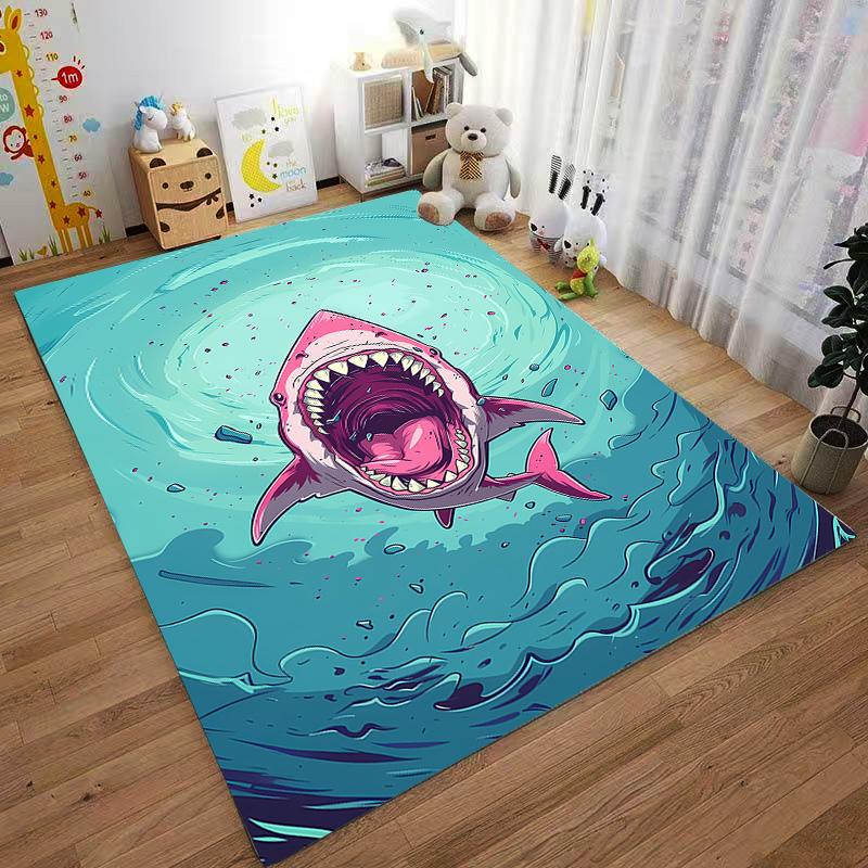 Fierce Shark Printed Rug, Ocean Style Home Decor Suitable for use as an anti-slip game mat for living room and bedroom sofas
