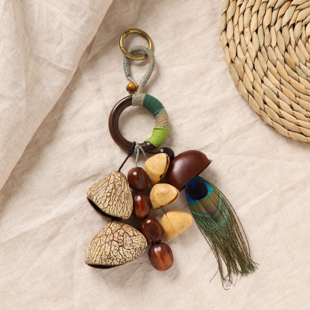 Handmade Natural Fruit Shell Bag Keychain Personality Multifunctional Usage Fruit Shell Wind Chime Ornament Bag Accessories