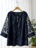 Plus Size Women's Light Lace Three-Quarter Sleeve Top - Middle Eastern Mature Socialite Style