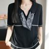 Navava Women Ribbed Scarf Collar Neck ShorT Sleeve KniT T Nk3630