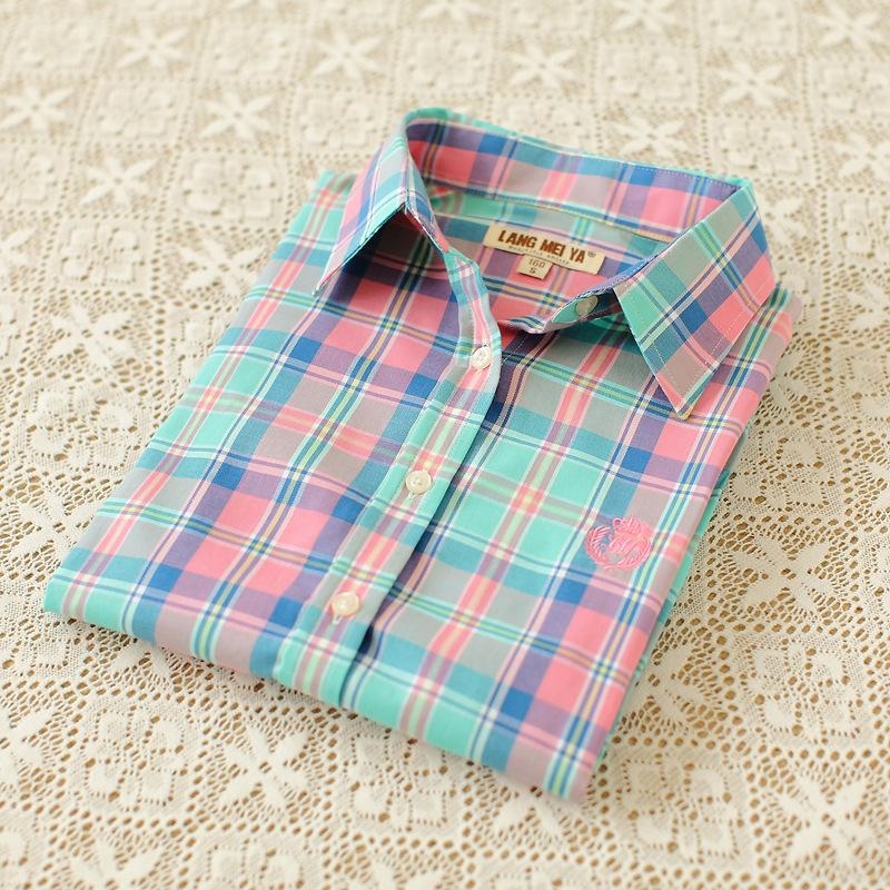 

Kumeiya Autumn Plaid Shirts Female College Style Women s Blouses Long Sleeve 100% Cotton Blouses Shirts Ladies Office Tops S