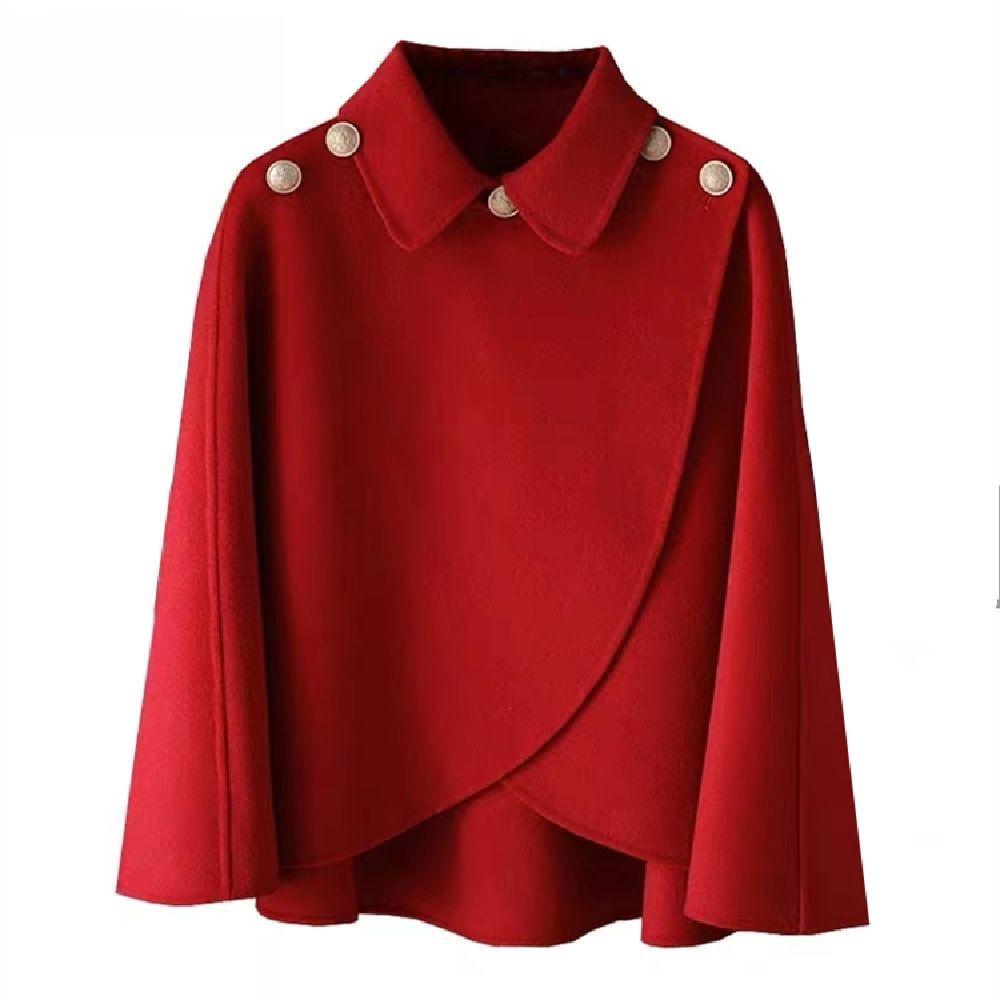 Modischer Wollschalmantel für Damen Herbst Winter Wolljacke Kurze Oberbekleidung Cape Roter Schwarzer Mantel Oberteile Damen