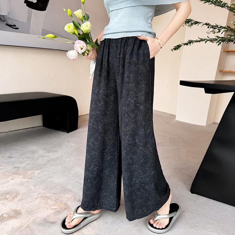 Pantaloni de pijama din bumbac mătase pentru femei, secțiune subțire de vară, anti-țânțari, pantaloni cu picior lat, culoare uni, pentru exterior, casă, petrecere a timpului liber, imprimeu, pantaloni de plajă până la genunchi