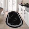 Black Marble Patterned Oval Rug – Black Greek Key Motif Runner, Soft Rug, Modern Design Rug, Living Room Rug, Kitchen Rug
