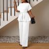 2026 Sommer 2-teilige Sets Damen Outfits Lange Hosen Einfarbige Blusen Gürtel Hosen Gerade Elegant Bürokleidung Kleidung Hosenanzüge