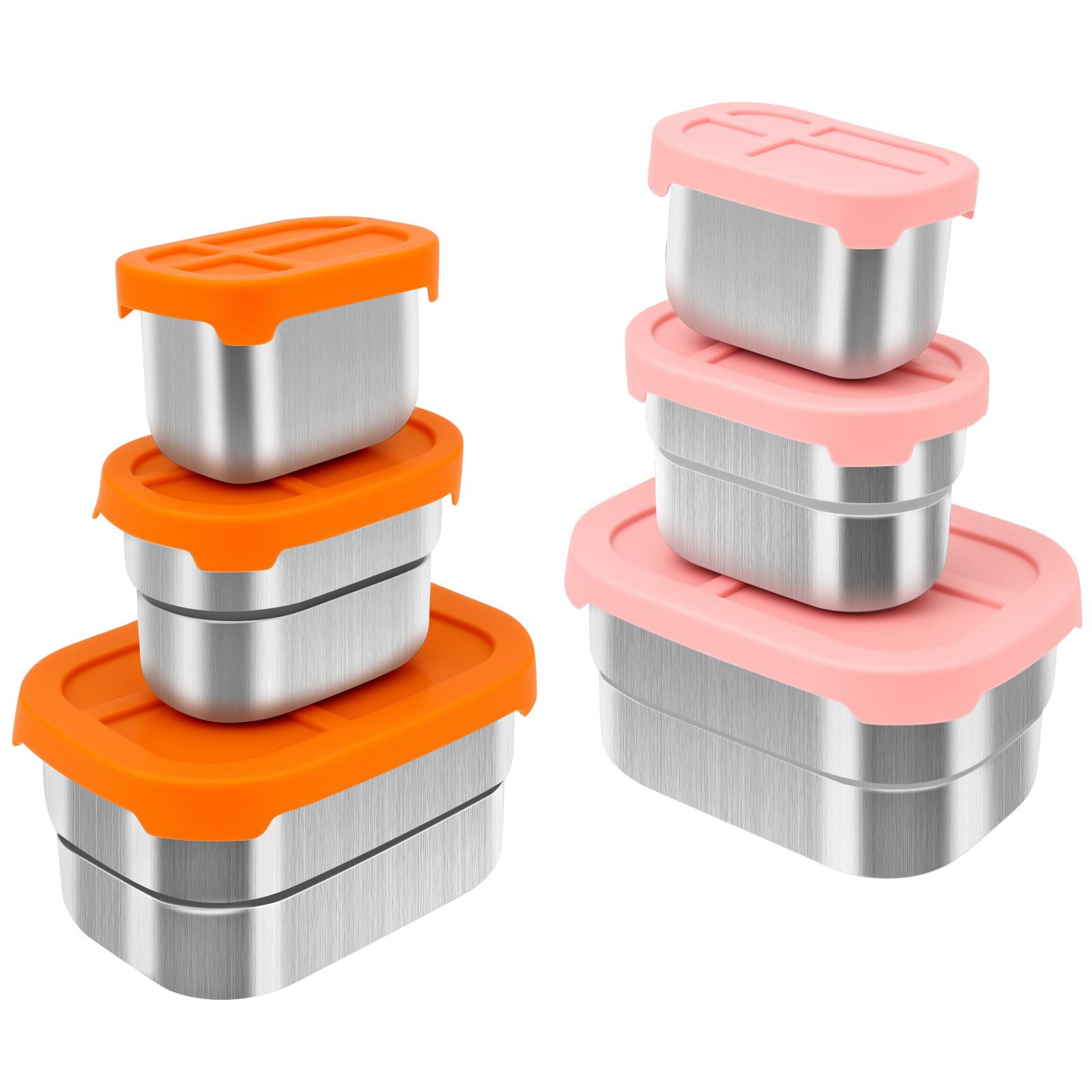 

6Pcs Stainless Steel Snack Container Leak Proof Food Container with Silicone Lid 50/80/230ML Stackable Toddler Snack Storage Box
