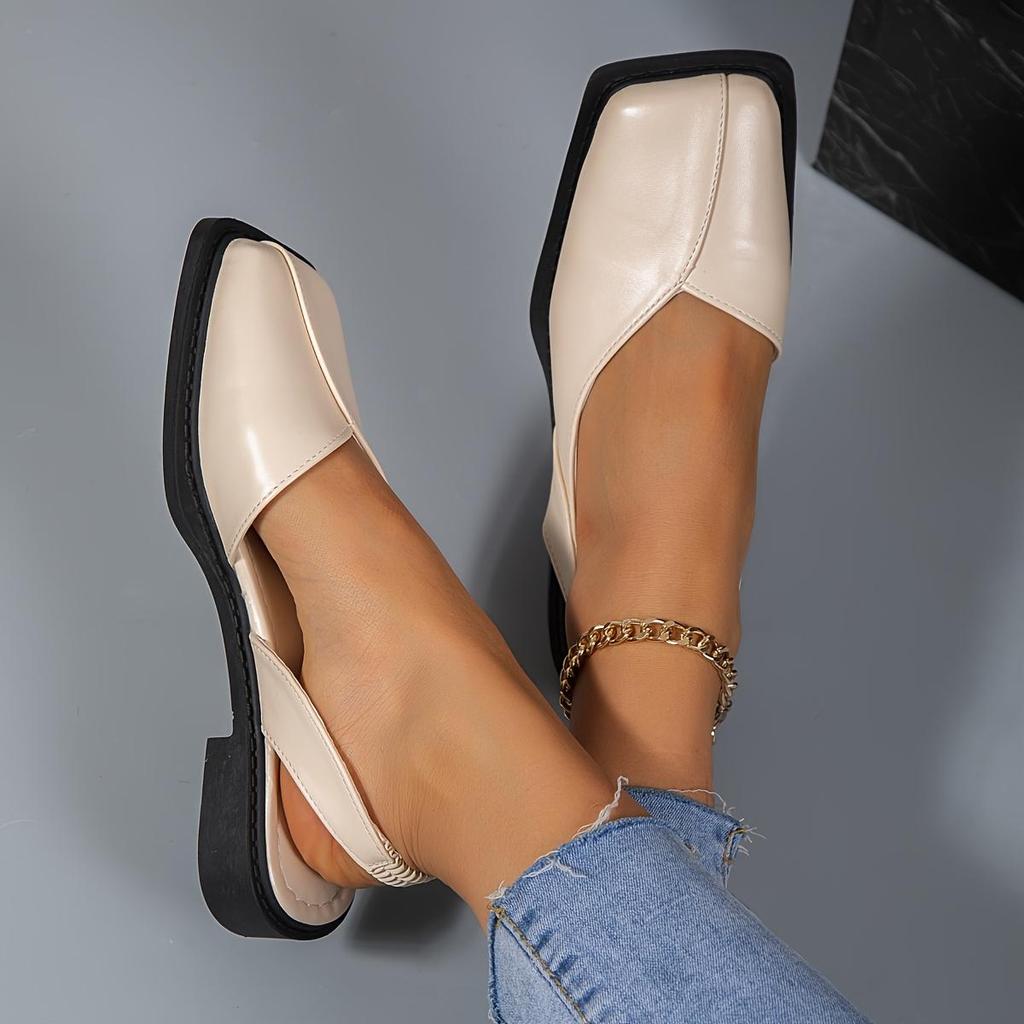 Sommer Elegante Vintage Damenschuhe Lässige flache Schuhe Sandalen mit quadratischer Zehenpartie Einfarbige Sandalen