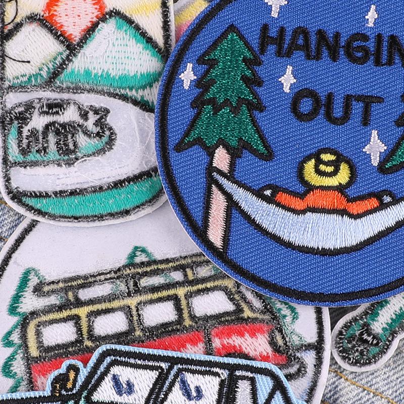 Embroidery Label Camping Wind Cloth Label DIY Adhesive-backed Patch Sticker Clothing Accessories Embroidery Sticker Badge Cloth Sticker