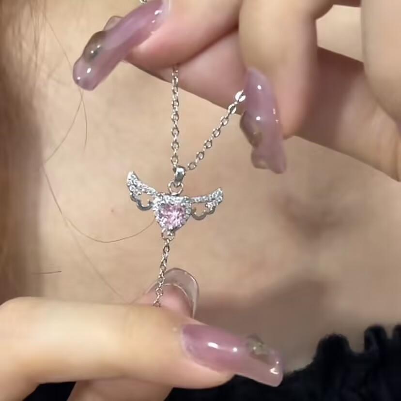 Sweet Cupid Heart Necklace Premium Light Luxury Angel Pendant Female Clavicle Chain Qixi Festival Gift for Girlfriend