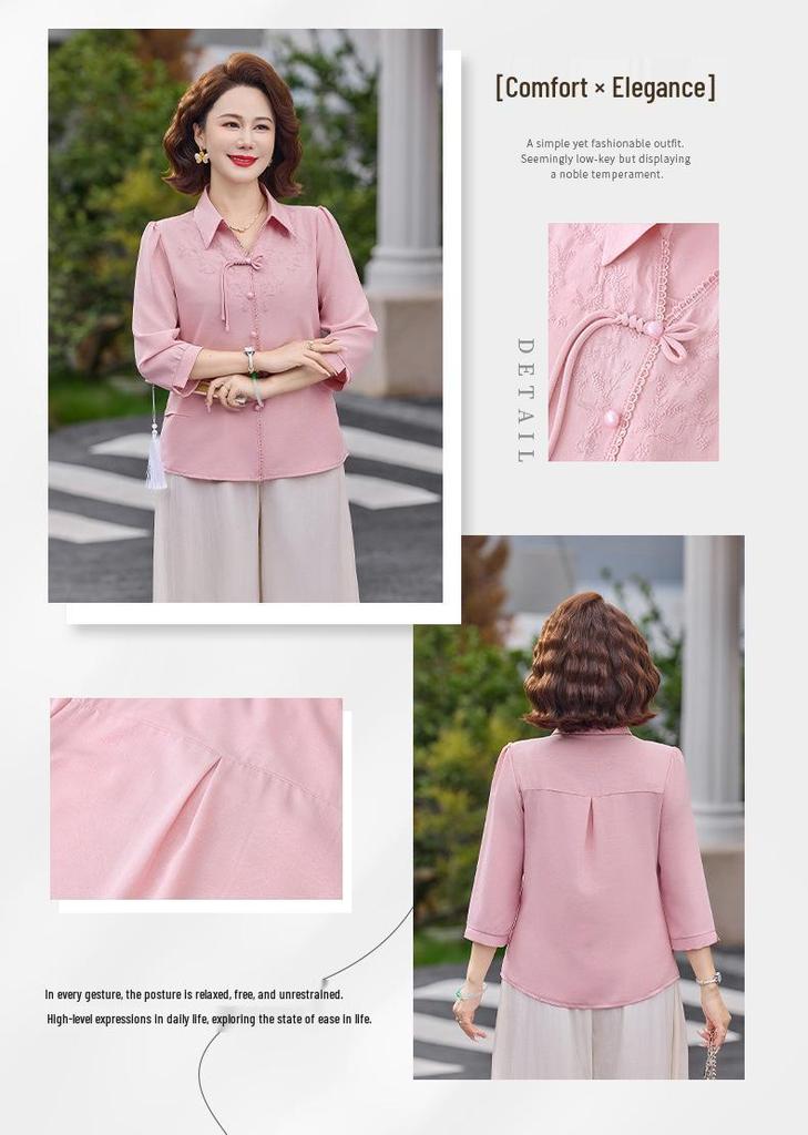 Middle-aged Mom's Casual Three-Quarter Sleeve Top - 2026 New Style