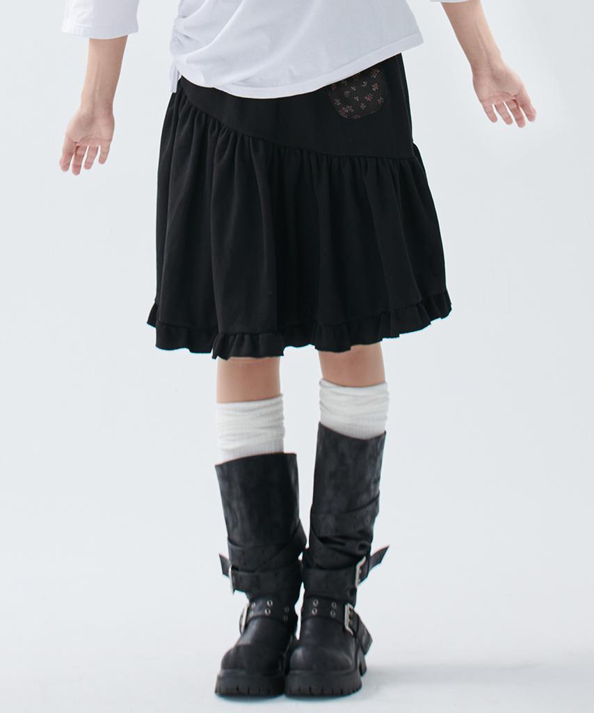 Escape From [Escf X Hot Today] Pocket Point Frill Midi Skirt Black