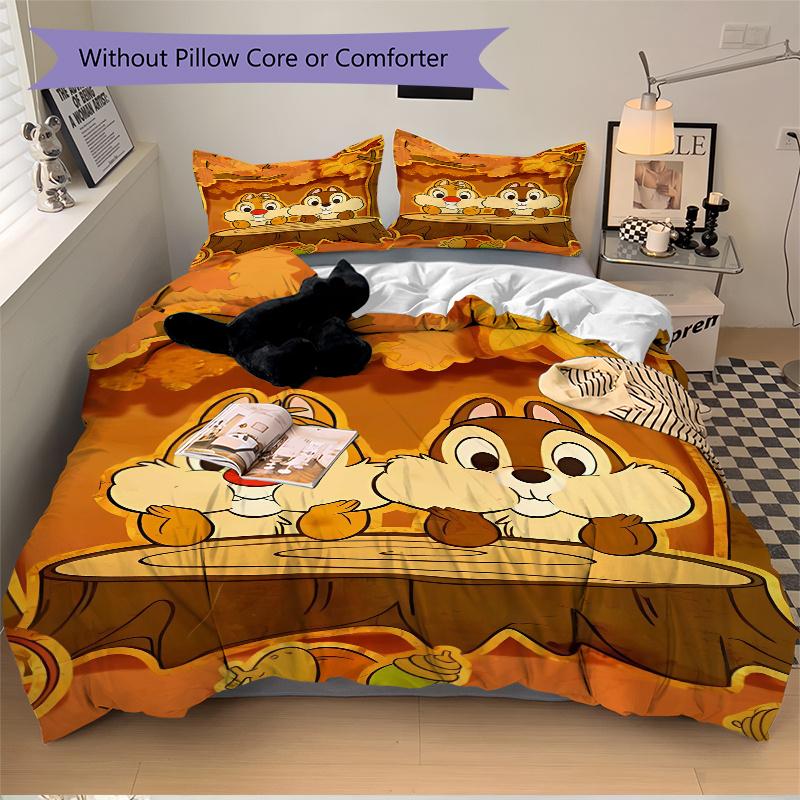 3pcs Autumn Adventure Chip 'n' Dale Printed Bedding Set, Soft and Comfortable Quilt Cover for Bedroom S002