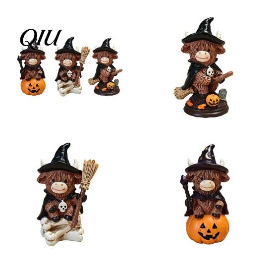 Durable Resin Statue Highland Cow Figurine, Halloween Witch Pumpkin Skull Statue, Scottish Decor Ornament for Calf Lovers, Shelf, Tiered Tray, Mantel,