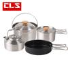 Set de Cocina para Camping CLS de Acero Inoxidable de 4 Piezas con Sartén Antiadherente y Olla para Sopa.