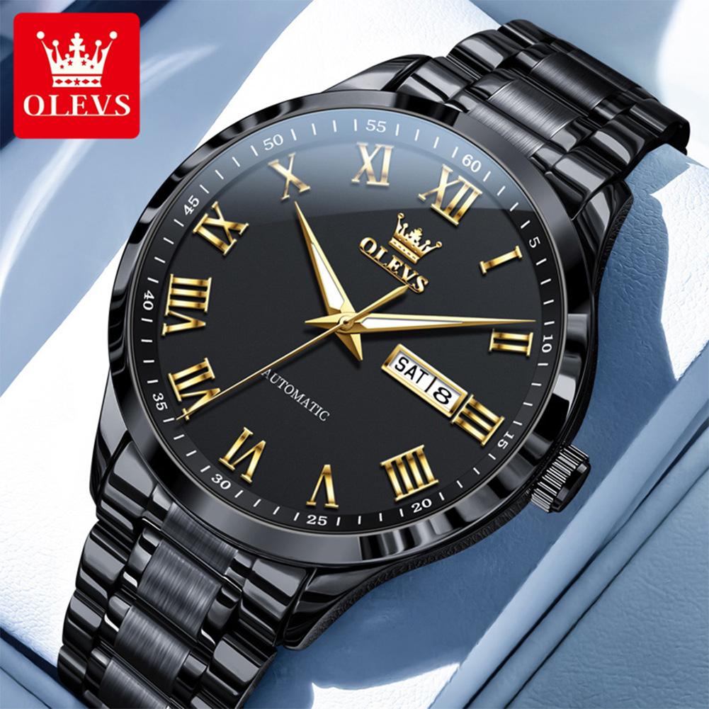 OLEVS New 7075 Mens Watch Stainless Steel Original Automatic Mechanical Watch Luxury Date Watches For Man Large Dial High Qualit
