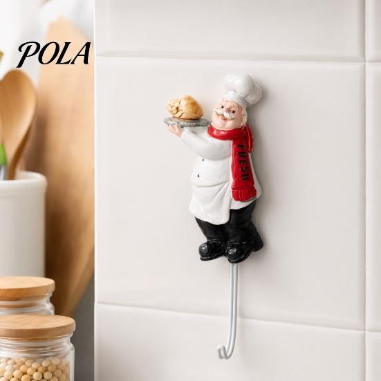 Strong Bearing Capacity Hook Cute Chef Shape Hook, Resin Kitchen Wall No Punch Adhesive Backing Decorative for Home Hang Utensils Dishcloths