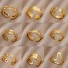 18k Gold Plated Men's Adjustable Geometric Stainless Steel Ring - Korean Style