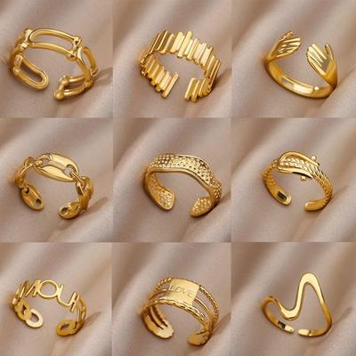 18k Vergoldeter Herrenring, verstellbar, geometrisch, Edelstahl - Koreanischer Stil