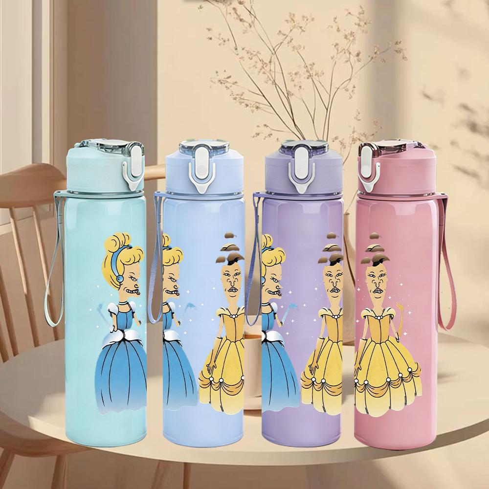 1PC Vintage Royal Princess Cartoon Lady Print 750ml Portable Sports Water Bottle Leakproof Gym Outdoor Travel Drink Cup