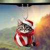 1 buc. Pandantiv pentru brad de Crăciun cu pisică de desene animate - Ornament suspendat - Decor 2D plat acrilic pentru oglinda retrovizoare pentru mașină