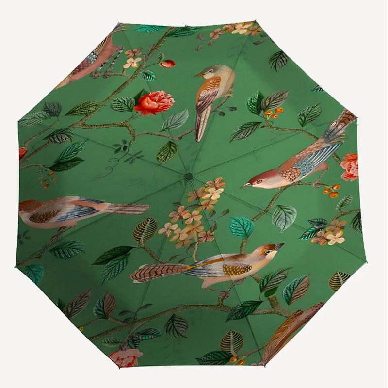 1PC Birds FloralAutomatic Open/Close Umbrella with Windproof, 8-Rib Sturdy Canopy, Durable Ribs, Fashionable Design1290A
