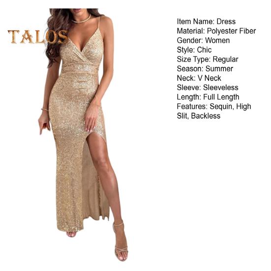 Dámské stahovací šaty s výstřihem do V Špagetový pásek bez zad Šaty na zip na zip Boční rozpark Flitr Maxi šaty s vysokým pasem na svatební oslavu narozenin