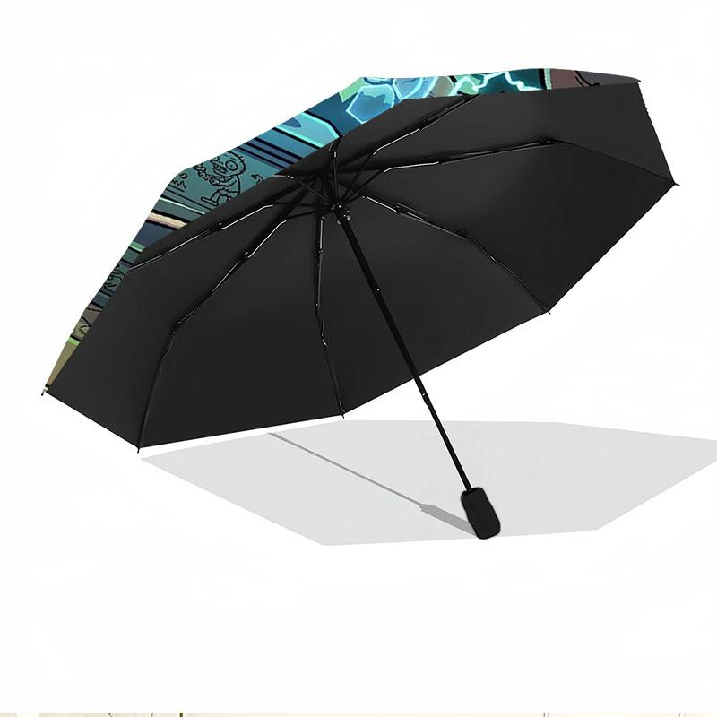 Plants VS Zombies Print Automatic Open Close Umbrella, Portable Foldable Umbrella, for Outdoor Commute Camping Trip, Ideal Birthday Gift