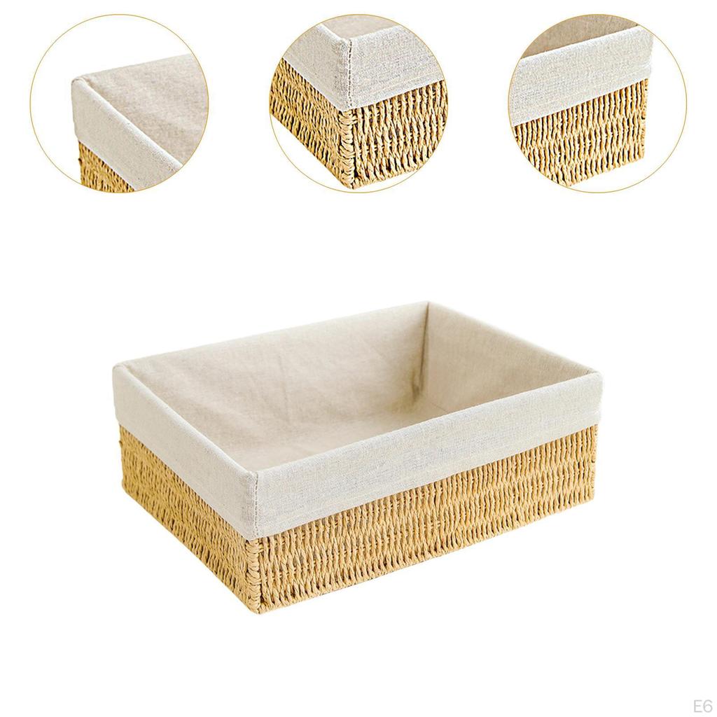 Storage Basket - Woven Paper Rope Bin, Box for Makeup Closet Bathroom Bedroom
