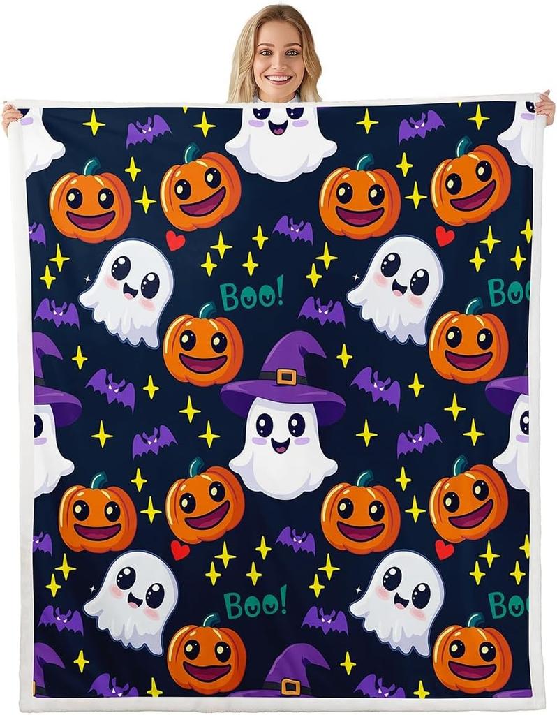 Halloween Ghost Blanket Soft Fleece Throw Pumpkin Spider Web Design Home Decor Party Gift Kids Room